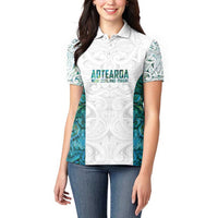 Custom New Zealand Aotearoa Women Polo Shirt Green Maori Paua Shell Indigenous - Polynesian Pride