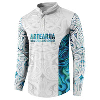 Custom New Zealand Aotearoa Button Sweatshirt Maori Paua Shell Indigenous - Polynesian Pride