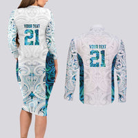 Custom New Zealand Aotearoa Couples Matching Long Sleeve Bodycon Dress and Long Sleeve Button Shirt Maori Paua Shell Indigenous LT9 - Polynesian Pride