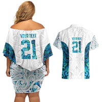 Custom New Zealand Aotearoa Couples Matching Off Shoulder Short Dress and Hawaiian Shirt Maori Paua Shell Indigenous LT9 - Polynesian Pride