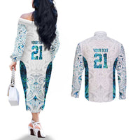 Custom New Zealand Aotearoa Couples Matching Off The Shoulder Long Sleeve Dress and Long Sleeve Button Shirt Maori Paua Shell Indigenous LT9 - Polynesian Pride