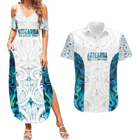 Custom New Zealand Aotearoa Couples Matching Summer Maxi Dress and Hawaiian Shirt Maori Paua Shell Indigenous LT9 Blue - Polynesian Pride