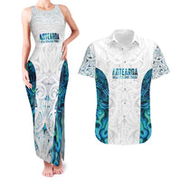 Custom New Zealand Aotearoa Couples Matching Tank Maxi Dress and Hawaiian Shirt Maori Paua Shell Indigenous LT9 Blue - Polynesian Pride