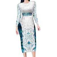 Custom New Zealand Aotearoa Family Matching Long Sleeve Bodycon Dress and Hawaiian Shirt Maori Paua Shell Indigenous LT9 Mom's Dress Blue - Polynesian Pride