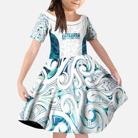 Custom New Zealand Aotearoa Family Matching Puletasi and Hawaiian Shirt Maori Paua Shell Indigenous LT9 Daughter's Dress Blue - Polynesian Pride