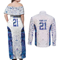 Custom New Zealand Aotearoa Couples Matching Off Shoulder Maxi Dress and Long Sleeve Button Shirt Purple Maori Paua Shell Indigenous LT9 - Polynesian Pride