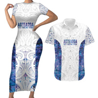 Custom New Zealand Aotearoa Couples Matching Short Sleeve Bodycon Dress and Hawaiian Shirt Purple Maori Paua Shell Indigenous LT9 Purple - Polynesian Pride