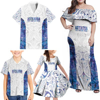Custom New Zealand Aotearoa Family Matching Off Shoulder Maxi Dress and Hawaiian Shirt Purple Maori Paua Shell Indigenous LT9 - Polynesian Pride
