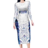 Custom New Zealand Aotearoa Long Sleeve Bodycon Dress Purple Maori Paua Shell Indigenous LT9 Long Dress Purple - Polynesian Pride