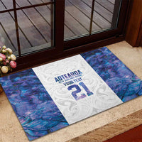 Custom New Zealand Aotearoa Rubber Doormat Purple Maori Paua Shell Indigenous - Polynesian Pride