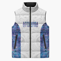 Custom New Zealand Aotearoa Sleeveless Puffer Jacket Purple Maori Paua Shell Indigenous - Polynesian Pride