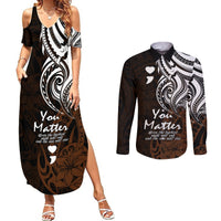 Your Matter Suicide Prevention Couples Matching Summer Maxi Dress and Long Sleeve Button Shirts Gold Polynesian Tribal LT9 Gold - Polynesian Pride