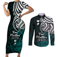 Your Matter Suicide Prevention Couples Matching Short Sleeve Bodycon Dress and Long Sleeve Button Shirts Turqoise Polynesian Tribal LT9 Turquoise - Polynesian Pride