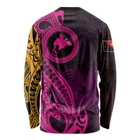 Papua New Guinea Island Long Sleeve Shirt Bird of Paradise with Gold Polynesian Tribal LT9