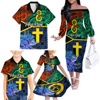 Tafea Day Family Matching Off Shoulder Long Sleeve Dress and Hawaiian Shirt Vanuatu Sand Drawing With Polynesian Pattern LT9 - Polynesian Pride