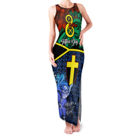 Tafea Day Family Matching Tank Maxi Dress and Hawaiian Shirt Vanuatu Sand Drawing With Polynesian Pattern LT9 Mom's Dress Blue - Polynesian Pride