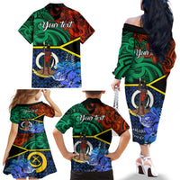 Personalised Tafea Day Family Matching Off Shoulder Long Sleeve Dress and Hawaiian Shirt Vanuatu Sand Drawing With Polynesian Pattern LT9 - Polynesian Pride