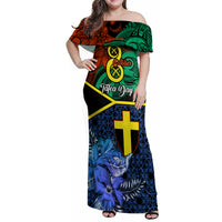 Personalised Tafea Day Family Matching Off Shoulder Maxi Dress and Hawaiian Shirt Vanuatu Sand Drawing With Polynesian Pattern LT9 Mom's Dress Blue - Polynesian Pride