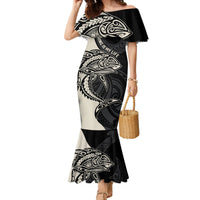 Personalised Polynesia Fishing Family Matching Mermaid Dress and Hawaiian Shirt With Maori Hei Matau Fish Hook Gold Art LT9 Mom's Dress Gold - Polynesian Pride