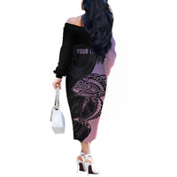 Personalised Polynesia Fishing Off The Shoulder Long Sleeve Dress With Maori Hei Matau Fish Hook Pastel Art LT9 - Polynesian Pride