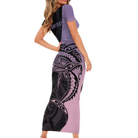 Personalised Polynesia Fishing Short Sleeve Bodycon Dress With Maori Hei Matau Fish Hook Pastel Art LT9 - Polynesian Pride