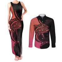 Personalised Polynesia Fishing Couples Matching Tank Maxi Dress and Long Sleeve Button Shirts With Maori Hei Matau Fish Hook Pink Art LT9 Pink - Polynesian Pride