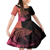 Personalised Polynesia Fishing Family Matching Mermaid Dress and Hawaiian Shirt With Maori Hei Matau Fish Hook Pink Art LT9 Daughter's Dress Pink - Polynesian Pride