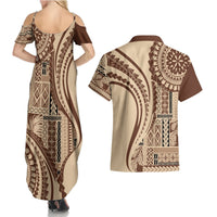 Samoa Siapo Arty Couples Matching Summer Maxi Dress and Hawaiian Shirt Brown Style LT9 - Polynesian Pride
