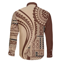 Samoa Siapo Arty Family Matching Long Sleeve Bodycon Dress and Hawaiian Shirt Brown Style LT9 - Polynesian Pride