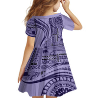 Samoa Siapo Arty Family Matching Off Shoulder Short Dress and Hawaiian Shirt Purple Style LT9 - Polynesian Pride