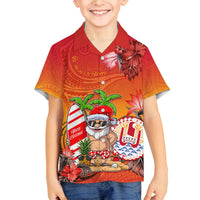 Personalised Wishes in Tahitian Christmas Family Matching Long Sleeve Bodycon Dress and Hawaiian Shirt French Polynesia Santa Beach LT9 Son's Shirt Red - Polynesian Pride