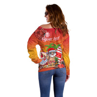 Personalised Wishes in Tahitian Christmas Off Shoulder Sweater French Polynesia Santa Beach LT9 - Polynesian Pride