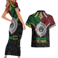 Aotearoa and Cook Islands Mo Te Tiriti Couples Matching Short Sleeve Bodycon Dress and Hawaiian Shirt New Zealand Honour The Treaty Ake!Ake!Ake! LT9 - Polynesian Pride