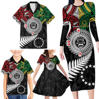 Aotearoa and Cook Islands Mo Te Tiriti Family Matching Long Sleeve Bodycon Dress and Hawaiian Shirt New Zealand Honour The Treaty Ake!Ake!Ake! LT9 - Polynesian Pride