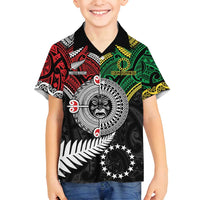 Aotearoa and Cook Islands Mo Te Tiriti Family Matching Long Sleeve Bodycon Dress and Hawaiian Shirt New Zealand Honour The Treaty Ake!Ake!Ake! LT9 Son's Shirt Green - Polynesian Pride