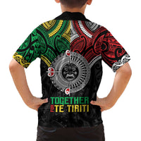 Aotearoa and Cook Islands Mo Te Tiriti Family Matching Off The Shoulder Long Sleeve Dress and Hawaiian Shirt New Zealand Honour The Treaty Ake!Ake!Ake! LT9 - Polynesian Pride