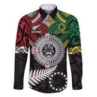 Aotearoa and Cook Islands Mo Te Tiriti Family Matching Puletasi and Hawaiian Shirt New Zealand Honour The Treaty Ake!Ake!Ake! LT9 Dad's Shirt - Long Sleeve Green - Polynesian Pride