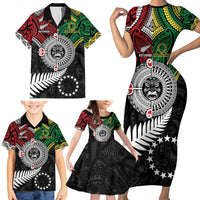 Aotearoa and Cook Islands Mo Te Tiriti Family Matching Short Sleeve Bodycon Dress and Hawaiian Shirt New Zealand Honour The Treaty Ake!Ake!Ake! LT9 - Polynesian Pride