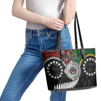 Aotearoa and Cook Islands Mo Te Tiriti Leather Tote Bag New Zealand Honour The Treaty Ake!Ake!Ake! LT9 - Polynesian Pride