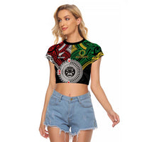 Aotearoa and Cook Islands Mo Te Tiriti Raglan Cropped T Shirt New Zealand Honour The Treaty Ake!Ake!Ake! LT9 Female Green - Polynesian Pride