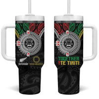Aotearoa and Cook Islands Mo Te Tiriti Tumbler With Handle New Zealand Honour The Treaty Ake!Ake!Ake! LT9 One Size: 40 oz Green - Polynesian Pride