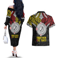 Aotearoa and Niue Mo Te Tiriti Couples Matching Off The Shoulder Long Sleeve Dress and Hawaiian Shirt New Zealand Honour The Treaty Ake!Ake!Ake! LT9 - Polynesian Pride