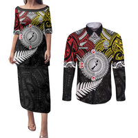 Aotearoa and Niue Mo Te Tiriti Couples Matching Puletasi and Long Sleeve Button Shirt New Zealand Honour The Treaty Ake!Ake!Ake! LT9 Gold - Polynesian Pride