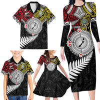 Aotearoa and Niue Mo Te Tiriti Family Matching Long Sleeve Bodycon Dress and Hawaiian Shirt New Zealand Honour The Treaty Ake!Ake!Ake! LT9 - Polynesian Pride