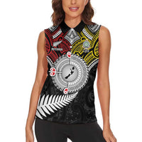 Aotearoa and Niue Mo Te Tiriti Women Sleeveless Polo Shirt New Zealand Honour The Treaty Ake!Ake!Ake! LT9 - Polynesian Pride