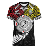 Aotearoa and Niue Mo Te Tiriti Women V-Neck T-Shirt New Zealand Honour The Treaty Ake!Ake!Ake! LT9 Female Gold - Polynesian Pride