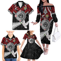 Aotearoa and Tonga Mo Te Tiriti Family Matching Off The Shoulder Long Sleeve Dress and Hawaiian Shirt New Zealand Honour The Treaty Ake!Ake!Ake! LT9 - Polynesian Pride