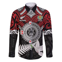 Aotearoa and Tonga Mo Te Tiriti Family Matching Tank Maxi Dress and Hawaiian Shirt New Zealand Honour The Treaty Ake!Ake!Ake! LT9 Dad's Shirt - Long Sleeve Red - Polynesian Pride