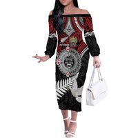 Aotearoa and Tonga Mo Te Tiriti Off The Shoulder Long Sleeve Dress New Zealand Honour The Treaty Ake!Ake!Ake! LT9 Women Red - Polynesian Pride