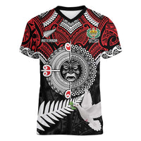Aotearoa and Tonga Mo Te Tiriti Women V-Neck T-Shirt New Zealand Honour The Treaty Ake!Ake!Ake! LT9 Female Red - Polynesian Pride